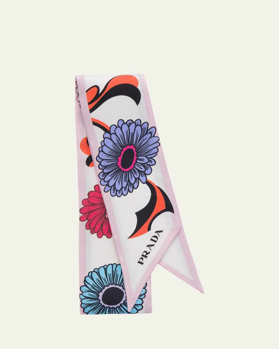 Flower-Print Silk Scarf